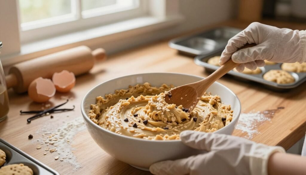 mixing dough for an easy oatmeal cookie recipe